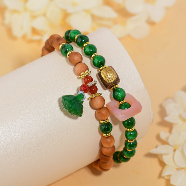 Sandalwood dry green double circle bracelet lotus pendant new Chinese style scenic area temple new hot bracelet jewelry