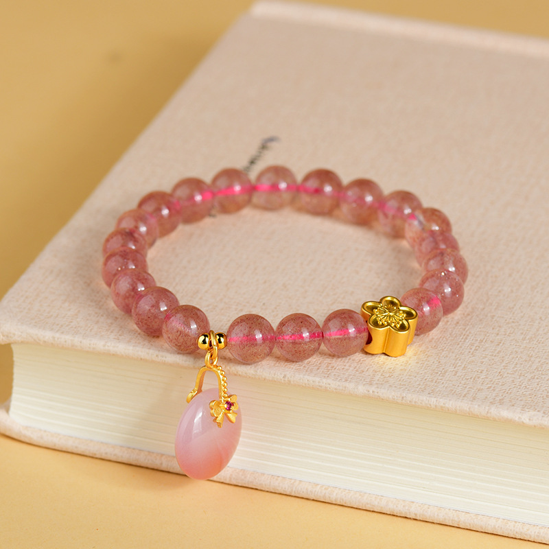 Crystal strawberry crystal plum blossom bracelet Yanyuan agate peace buckle original light luxury new women's bracelet