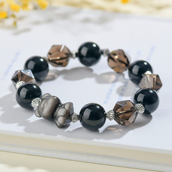 Crystal Smoky Quartz Faceted Silver Obsidian Cartoon Bear Bracelet Couple Original Bracelet Customized