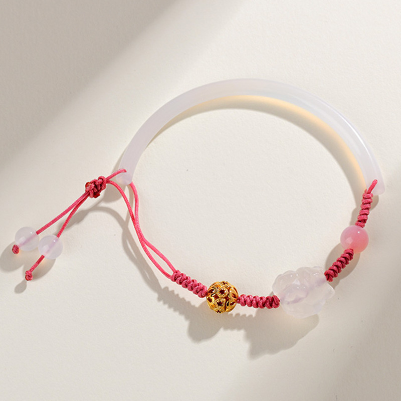 White agate half bracelet hand-woven bracelet new Chinese style literary retro women's bracelet jewelry