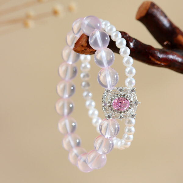 Ice pink crystal shell bead double layer bracelet micro inlay original fashion new bracelet jewelry customization