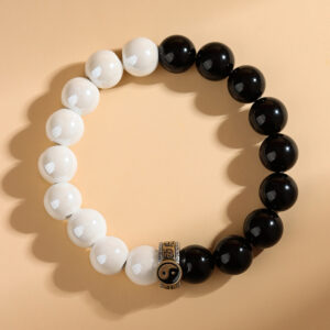 Tai Chi Hunyuan Bead Bracelet Taoist Instrument White Porcelain Bead Obsidian National Style Bagua Hot Selling Bracelet