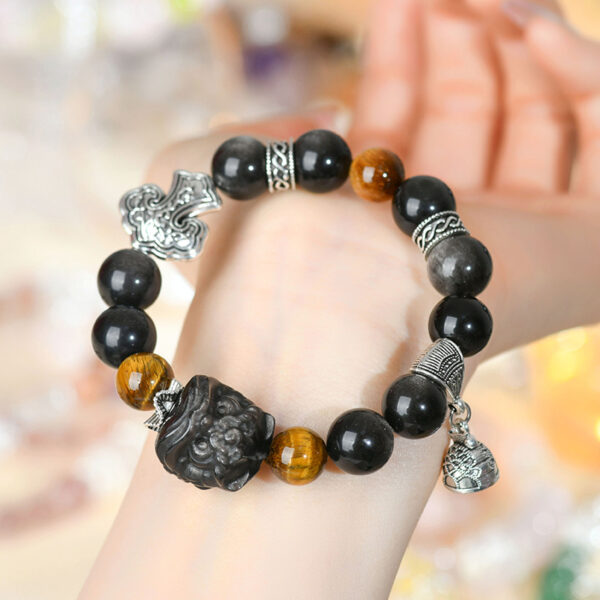 Natural silver obsidian lion tiger eye stone bracelet new Chinese retro cultural and creative men and women's network hot selling bracelet