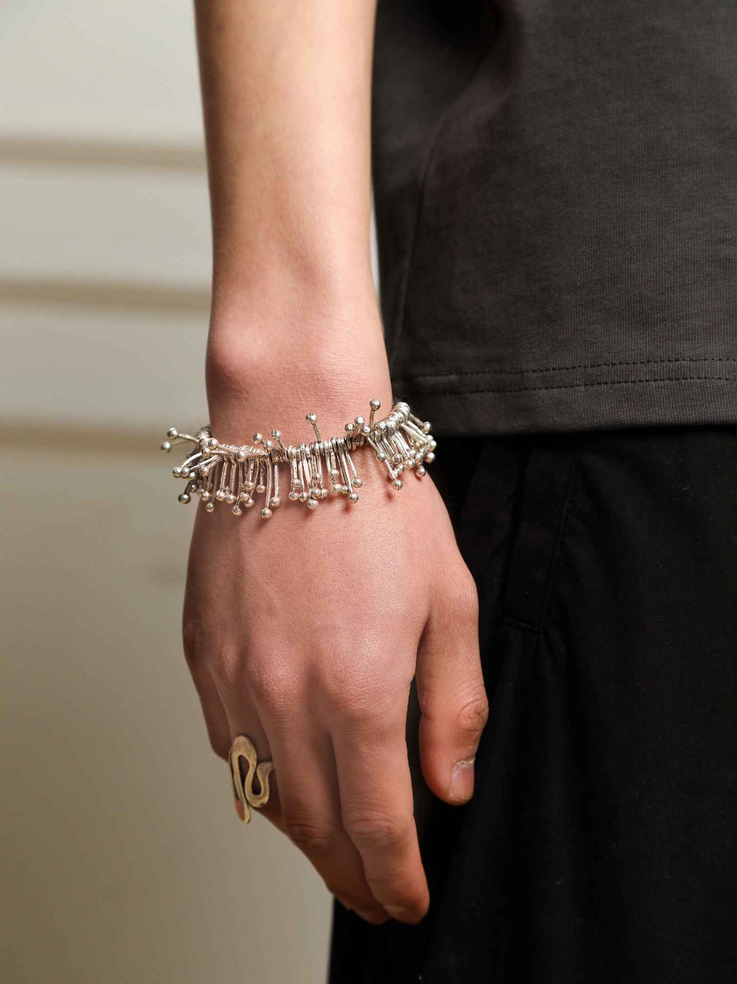 Symbiotic plant irregular bracelet handmade galvanized silver unisex design seaweed bracelet