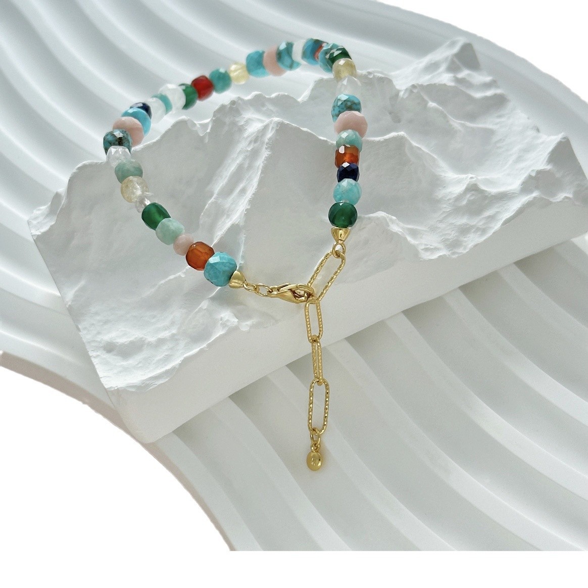 Stone colored bracelet for women ethnic style dopamine handmade design beaded bracelet luck bracelet