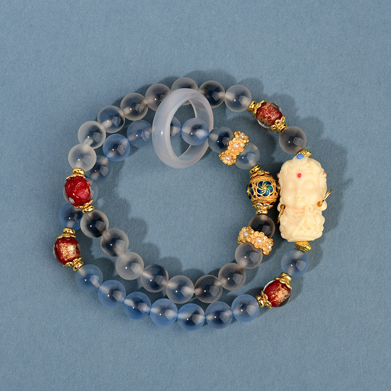 Sugar Heart Agate Double Circle Bracelet Running Ring Gold Foil Glass Bracelet Hot Selling