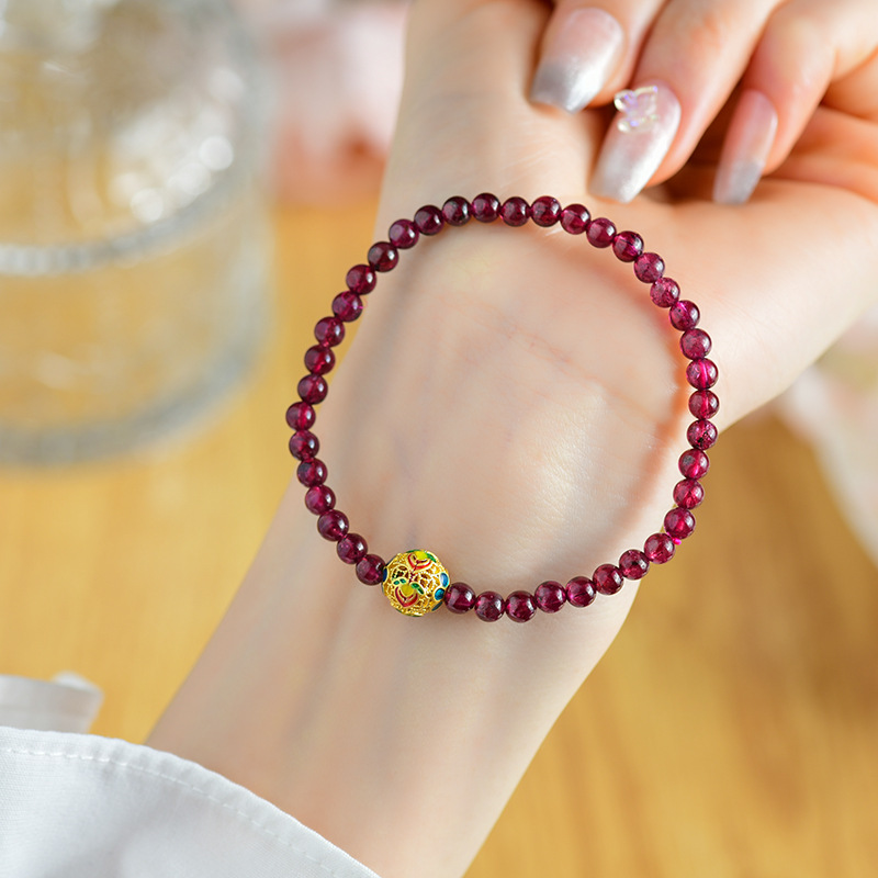 Crystal rose red garnet hollow ball bracelet original new bracelet jewelry