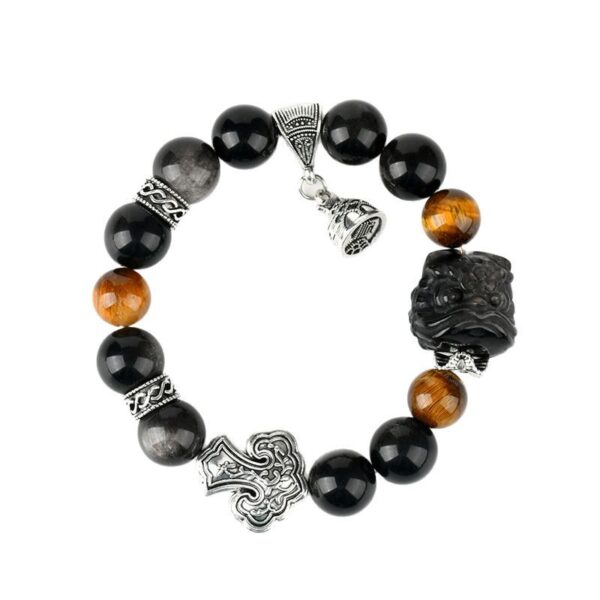 Natural silver obsidian lion tiger eye stone bracelet new Chinese retro cultural and creative men and women's network hot selling bracelet