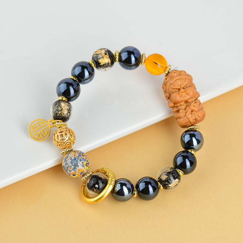Incense Ash Black Porcelain Glass Gold Foil Bracelet Jewelry