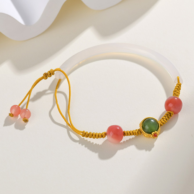 White agate half bracelet hand-woven bracelet new Chinese style literary retro women's bracelet jewelry
