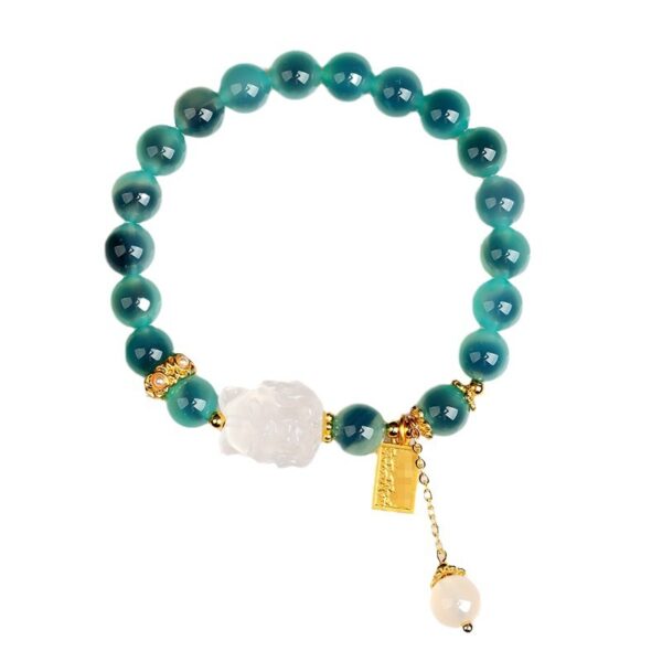 Green sugar heart agate white crystal nine-tailed fox bracelet scenic area temple new Chinese style bracelet