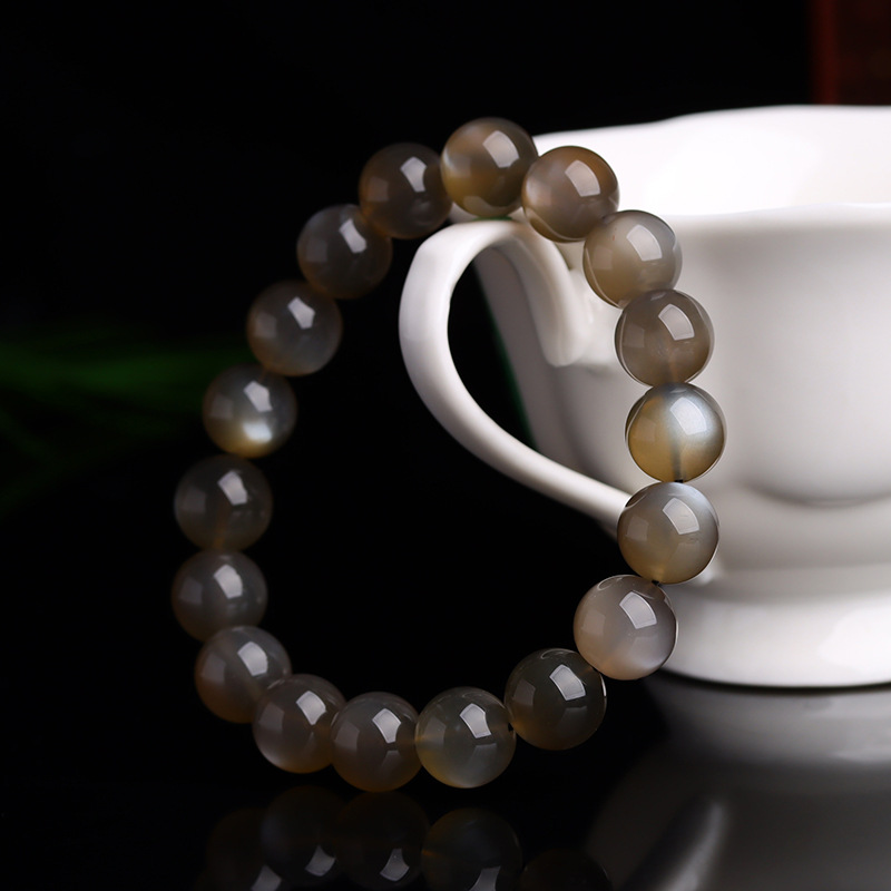 Natural crystal silver sunstone round bead bracelet black gray starlight cat's eye effect men and women couple bracelet
