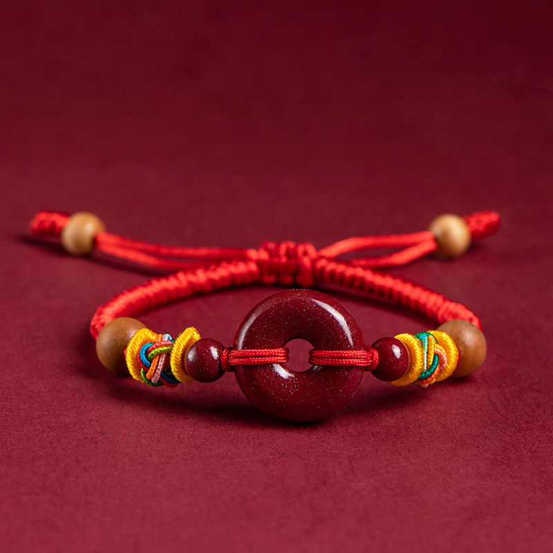 Peace buckle red bracelet peach wood anti-scare zodiac year good luck handmade bracelet