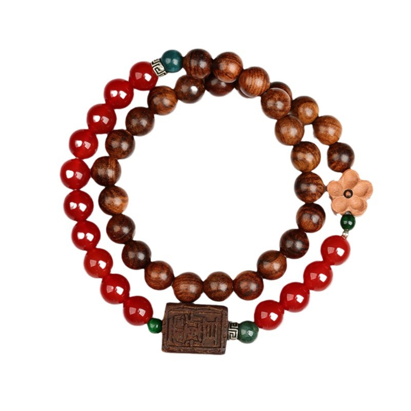 Random pattern rosewood natural red agate double circle bracelet agarwood brand new Chinese retro play hand string jewelry