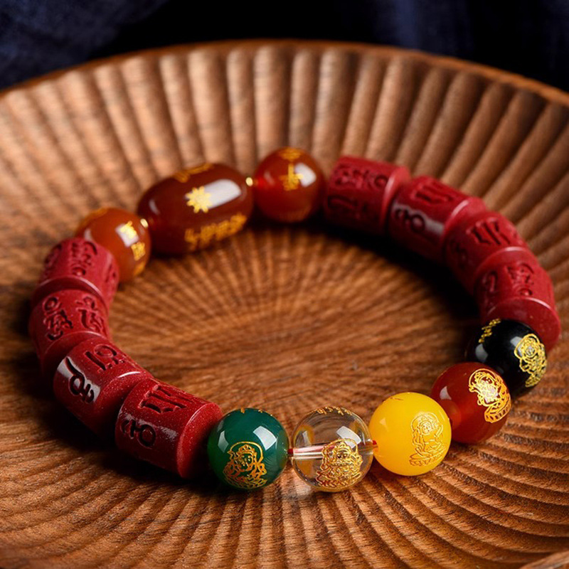 Five-way God of Wealth Bracelet Purple Gold Sand Six-word Mantra Bracelet Agate Eight Guardian Gods Buddha Beads