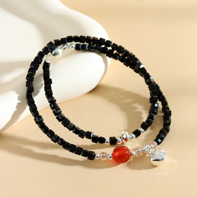 Crystal black spinel double circle cat claw bracelet new Chinese style original design female bracelet jewelry gift