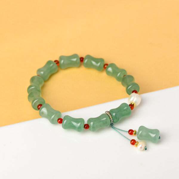Green Aventurine Bamboo Jade Pearl Bracelet Rising Step by Step Live Streaming Hot Retro Simple Bracelet