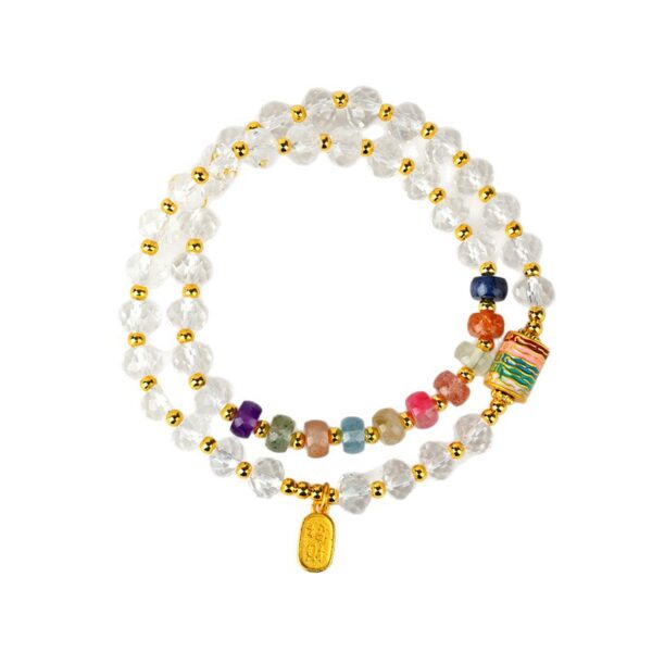 White crystal colorful beads double circle bracelet fashionable rainbow multi-treasure bracelet