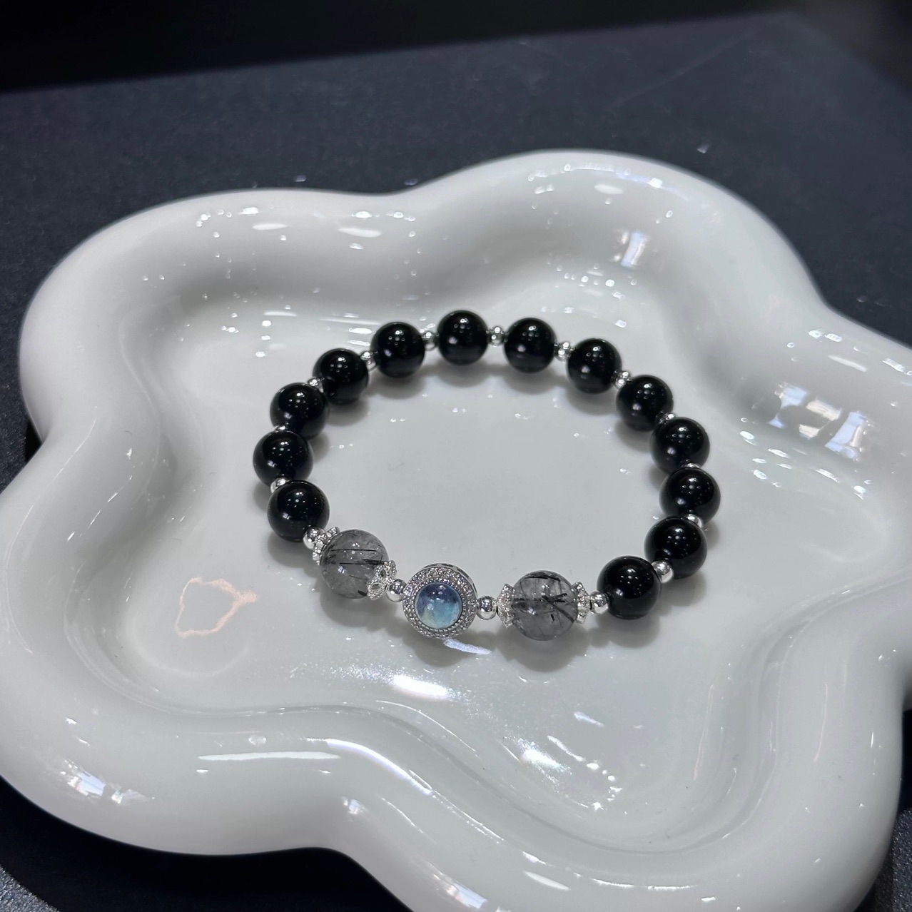 Obsidian Aquamarine Bracelet for Women Black Lucky Beads for Men and Women Couples
