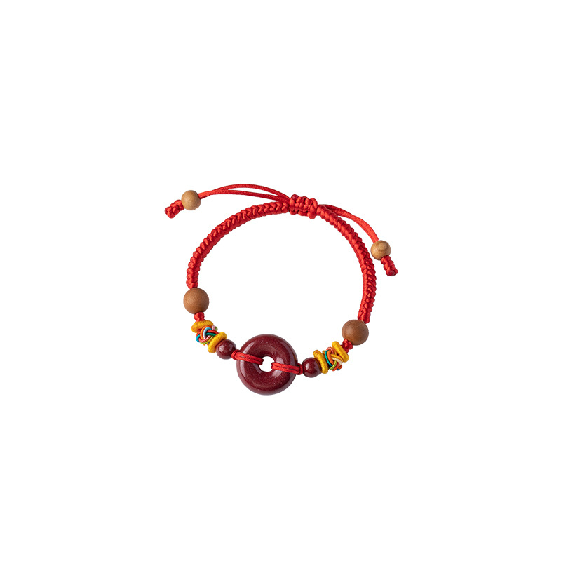 Peace buckle red bracelet peach wood anti-scare zodiac year good luck handmade bracelet