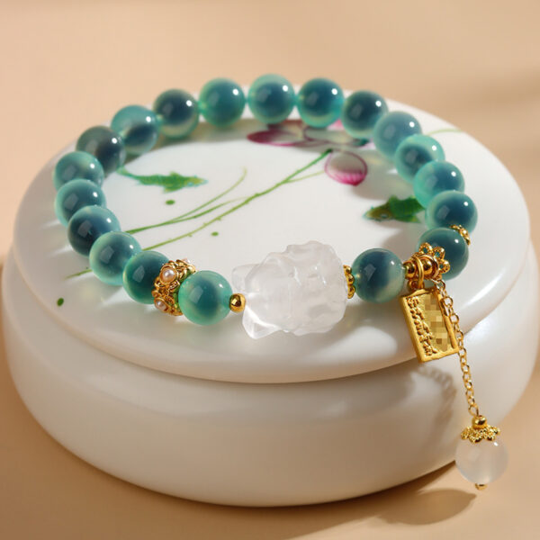 Green sugar heart agate white crystal nine-tailed fox bracelet scenic area temple new Chinese style bracelet