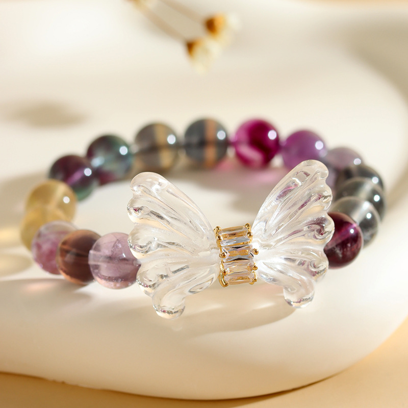 Colorful Fluorite White Crystal Butterfly Wing Bracelet Fashion Original Ladies New Bracelet Jewelry Gift