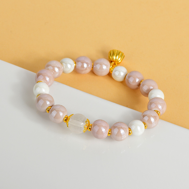 White powder porcelain beads, incense ash porcelain, white crystal, heart sutra bracelet, lotus pendant, new hot style bracelet