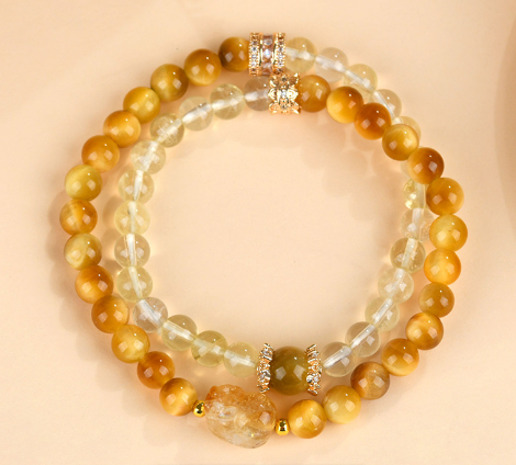 Natural gold tiger eye lemon yellow crystal Pixiu double circle bracelet new Chinese style fashion original hair color female bracelet
