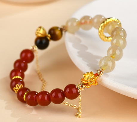 Crystal red agate golden yellow crystal tiger eye stone bracelet fashionable original new hot style bracelet