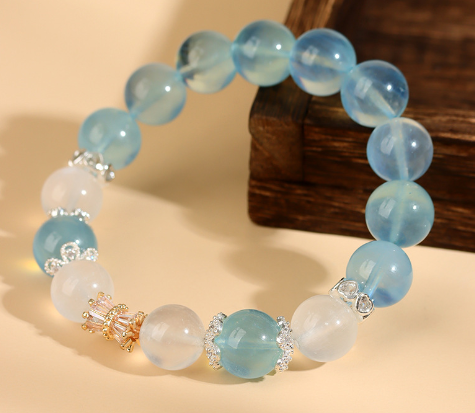 Crystal aquamarine moonstone large grain round bead bracelet ice type fashionable and atmospheric original bracelet