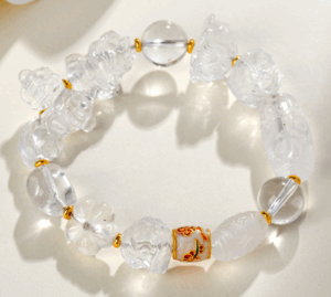 White crystal multi-treasure bracelet Dzi bead awakening lion ingot god of wealth lotus carving Tibetan style bracelet jewelry