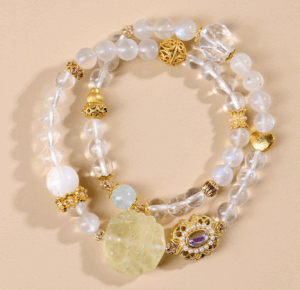 White crystal blue moonstone yellow crystal nine-tailed fox double circle bracelet niche light luxury bracelet