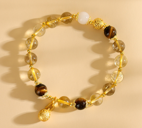 Natural crystal yellow hair crystal tiger eye stone swallowing beast bracelet new Chinese style literary fashion bracelet jewelry gift