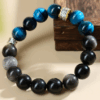 Peacock blue tiger eye stone silver obsidian bracelet new Chinese style trend retro men and women new bracelet jewelry