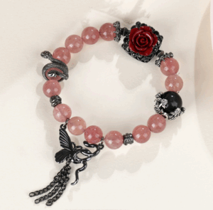 Natural crystal strawberry crystal butterfly snake inlaid cinnabar rose bracelet