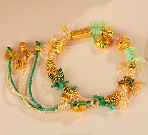 Golden color sand gold multi-treasure winding Tibetan style colored rope bracelet niche light luxury design ancient method braided bracelet