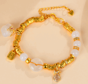 White agate peace buckle gold color sand gold wrapped Tibetan bracelet new Chinese style ancient method inheritance jewelry