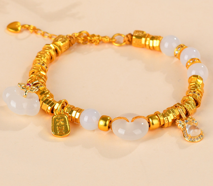White agate peace buckle gold color sand gold wrapped Tibetan bracelet new Chinese style ancient method inheritance jewelry