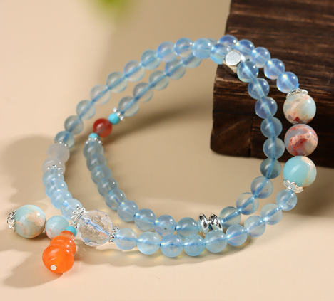 Crystal aquamarine double circle bracelet ice transparent fresh fashion original new style bracelet
