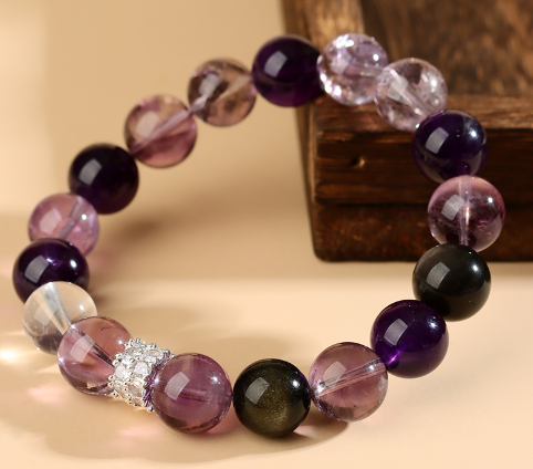 Silver Obsidian Amethyst Duobao Bracelet Fashion Original Nine Purple Fire New Chinese Style Bracelet