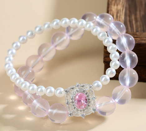 Ice pink crystal shell bead double layer bracelet micro inlay original fashion new bracelet jewelry customization