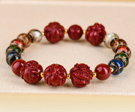 Glass cinnabar three-in-one six-in-one bracelet for the birth year of the zodiac dragon year for men and women couples