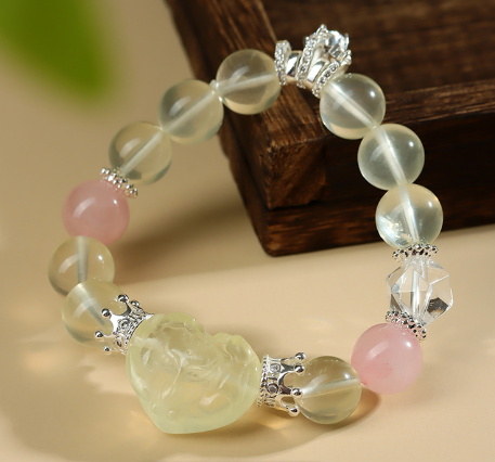 Lemon yellow crystal love nine-tailed fox bracelet large round beads fashion bracelet