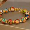 Ancient high temperature blue enamel December flower god bead sand gold bracelet cloisonne guardian flower bead bracelet