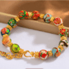 Ancient high temperature blue enamel December flower god bead sand gold bracelet cloisonne guardian flower bead bracelet