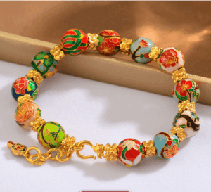 Ancient high temperature blue enamel December flower god bead sand gold bracelet cloisonne guardian flower bead bracelet