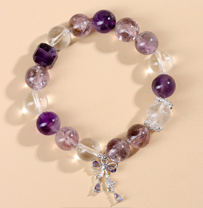 Amethyst, amethyst crystal, white crystal bracelet, fresh and fashionable bowknot new bracelet jewelry