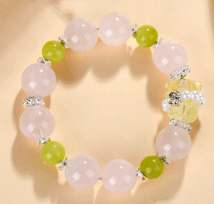 Rose Quartz Green Crystal Bear Bracelet Original Large Particles Hot Sale Peach Pink Love Bracelet Jewelry
