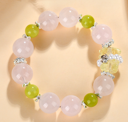Rose Quartz Green Crystal Bear Bracelet Original Large Particles Hot Sale Peach Pink Love Bracelet Jewelry