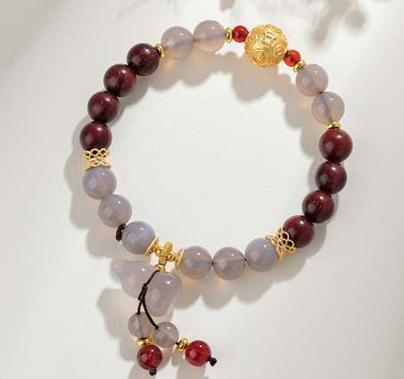Small-leaf red sandalwood gray agate gourd bracelet new Chinese retro ethnic style bracelet new hot style